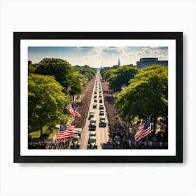 Aerial View Of A Patriotic Military Parade Honoring Veterans In America Rows Of Uniformed Soldiers (2) 2 Art Print