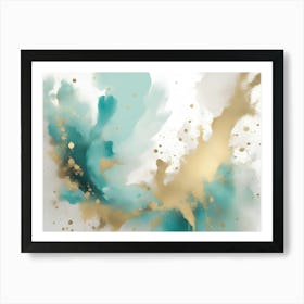 White Background With Gold And Pale Teal Accents Pain Art Print