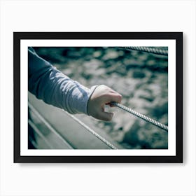 Young Boy Hand Holding Metal Wire Fence Art Print