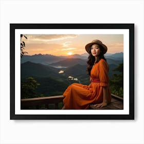 A Youthful Asian Woman Embodying Freedom Pleasure And Success Embarks On An Extreme Adventure P (6) Art Print