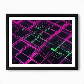 Abstract Geometric Design With A Grid Of Glowing Pink And Green Squares, Creating A Futuristic And Vibrant Aesthetic Art Print