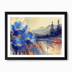 Blue Anemones Flowers Expressionism Art Print