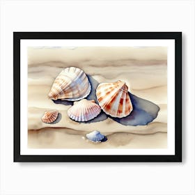 Seashells on the beach, watercolor painting 2 Art Print