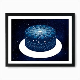 Abstract Illustration Of A Bright Blue And Black Double Star Radiating A Glow With A Pattern Of Twi (3) Art Print