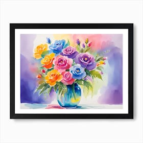 Watercolor Roses In A Vase 1 Art Print