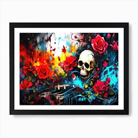 Skull And Roses 2 - Halloween Inspired Art Print