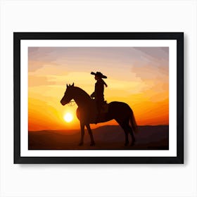 Cowboy Silhouette At Sunset Poster