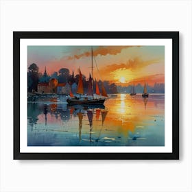 Sunset Sailboats Art Print