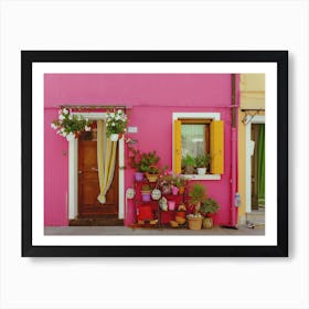 Pink House With Flowers, Burano Art Print