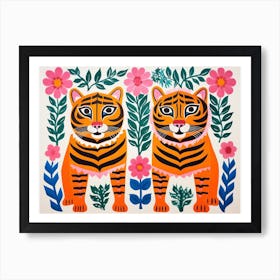 Bengal Tiger 4 Folk Style Animal Illustration Art Print