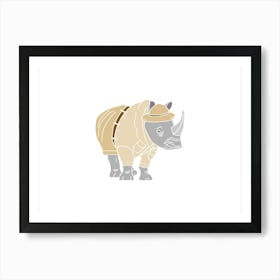 Rhinoceros In Safari Ranger Uniform, Fun Safari Animal Print, Landscape Art Print