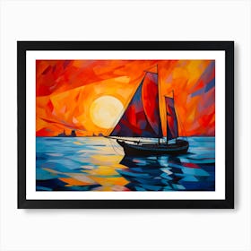 Fauvist Sailing At Sunset Art Print