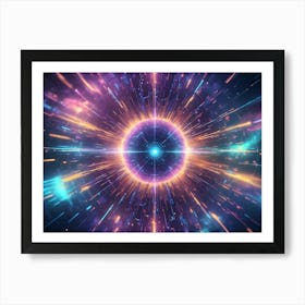 Abstract Circle With Colorful Neon Light Streaks Surrounding The Central Point, Glowing From Within Art Print