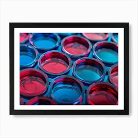 Close Up Of Red And Blue Test Tubes Art Print