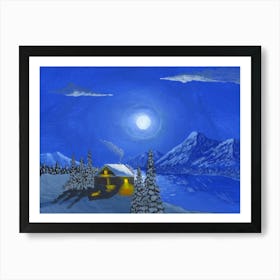 Fool moon over the lake. Winter. Art Print