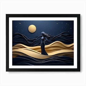 Woman Body Silhouette Standing On Golden Dunes 6 Art Print