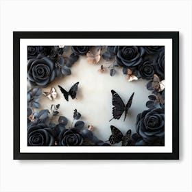 Black Roses And Butterflies 1 Art Print