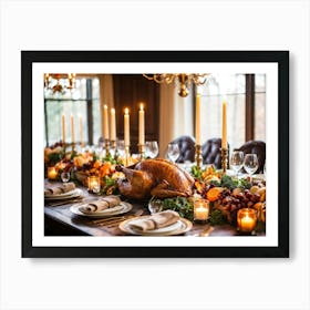 A Sumptuous Thanksgiving Banquet Showcasing A Centerpiece Of Succulent Fresh Roasted Turkey Surrou (3) 1 Art Print