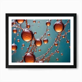 Abstract Image Of A Cluster Of Brown Water Droplets Suspended In A Web Like Structure Art Print