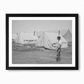 Farm Worker Watering Down The Dusty Ground Around His Tent At The Fsa (Farm Security Administration) Migratory Lab Art Print