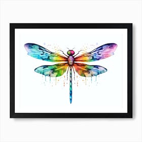 Dragonfly Watercolour Minimal Bright Colours  Art Print