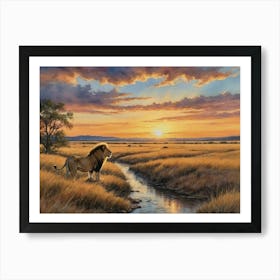 Lonesome Lion At Sunset Poster