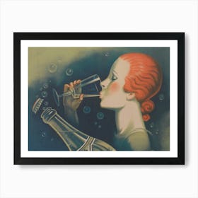 Woman Drinking Sparkling Water Vintage Print Art Print