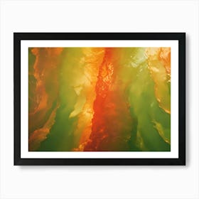 Abstract Image Of Swirling, Translucent Shapes In Shades Of Orange, Green, And Yellow, Creating A Sense Of Depth And Movement Art Print