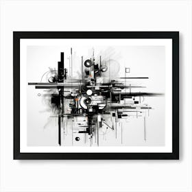 Technology Abstract Black And White 7 Art Print