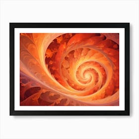 Abstract Swirling Pattern In Shades Of Orange And Red, Resembling A Fiery Vortex Or Galaxy Art Print