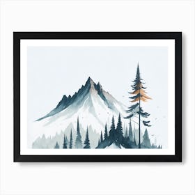 Mountain And Forest In Minimalist Watercolor Horizontal Composition 215 Art Print