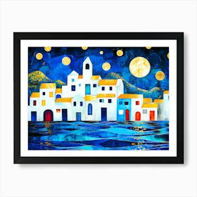 Seaside Towns - Greece Night Art Print