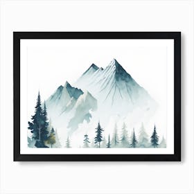 Mountain And Forest In Minimalist Watercolor Horizontal Composition 39 Art Print