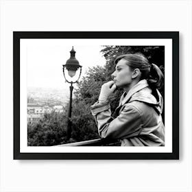 Audrey in Paris, Vintage Black and White Old Photo Art Print