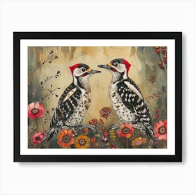 Floral Animal Illustration Woodpecker 3 Art Print