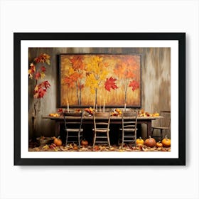 A Vintage Painting Esque Thanksgiving Celebration Enfolding Within An Intimate Group Nestled Amid R (6) Art Print