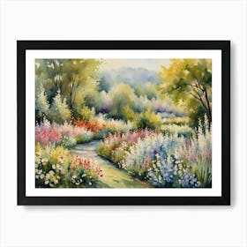 Watercolor Of A Flower Garden Art Print