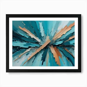 Abstract Digital Art Piece Features A Dynamic And Energetic Composition Of Bold, Contrasting Brushstrokes In Shades Of Turquoise, Teal, Beige, And White Art Print