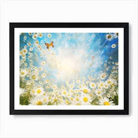 Daisies And Butterflies Art Print