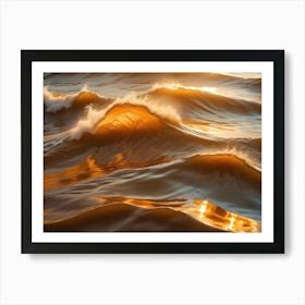 Ocean Waves Bathed In Golden Sunlight During Sunset Or Sunrise, Creating A Warm, Luminous Effect On The Water Art Print