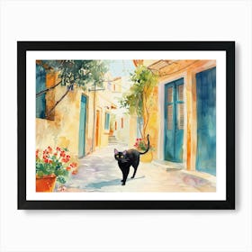 Heraklion, Greece   Cat In Street Art Watercolour Painting 3 Art Print