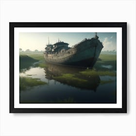 Decaying Ships Sunken In The Swampy Marshland Art Print