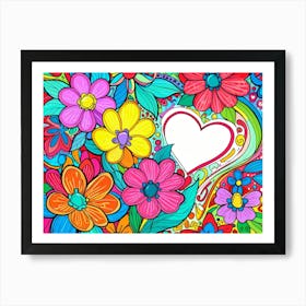 Colorful Flowers With Heart Art Print