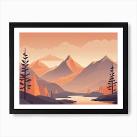 Misty mountains horizontal background in orange tone 24 Art Print