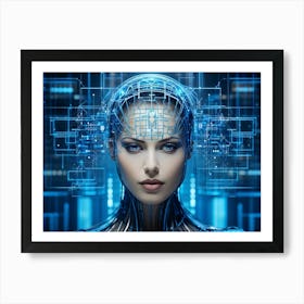 A Cybernetic Womans Head Abstractly Adorned With A Mesmerizing Grid Pattern Symbolizing Innovation (1) 2 Art Print