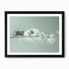 Life. Roses on a branch with thorns and a cloud. minimalism Art Print
