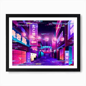 Synthwave Neon City: Tokio glitch #1 (Tokio glitch neon city) Art Print