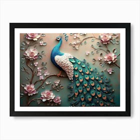 Peacock On Branch Art Print