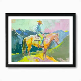 Neon Cowboy In Rocky Mountains 8 Painting Art Print