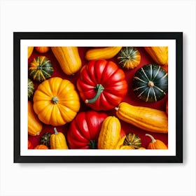 A Digitally Rendered Closeup Of An October Harvest Bursting With Multicolored Autumnal Squash Inclu (4) Art Print